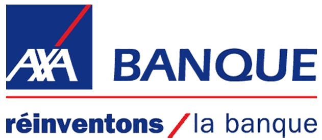 logo axa banque carré bleu écriture blanche et trait rouge
